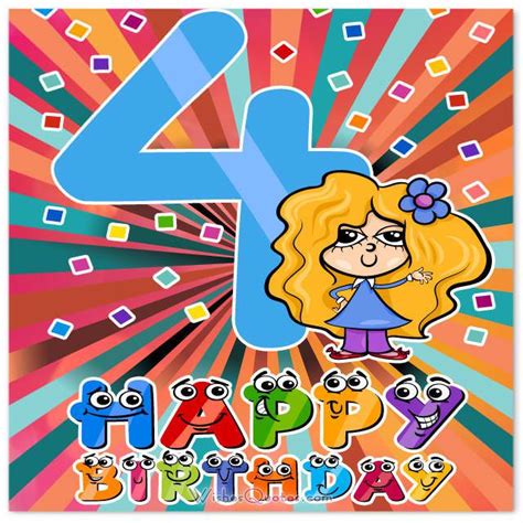 4 year old birthday card. Happy 4th Birthday Wishes for 4-Year-Old Boy or Girl