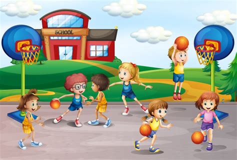 We always did cool stuff. Studenti che giocano a basket nell'educazione fisica | Scaricare vettori Premium