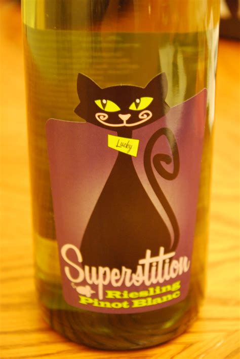 Superstition Riesling Pinot Blanc Wine Black Cat Lucky On Bottle