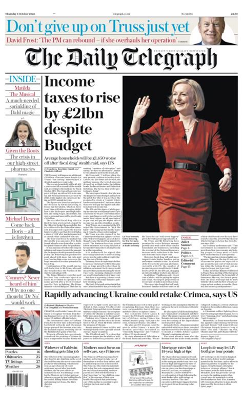 Daily Telegraph Front Page Th Of October Tomorrow S Papers Today