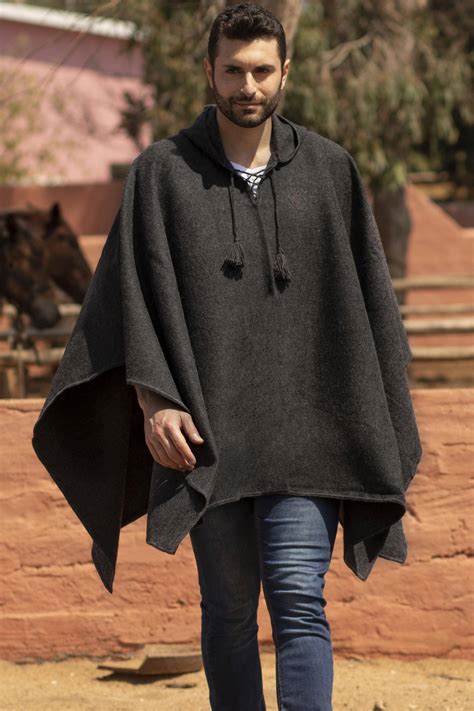 Mens Wool Poncho With Hood