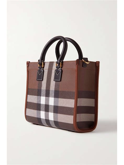 Burberry Mini Leather Trimmed Checked Coated Canvas Tote Net A Porter