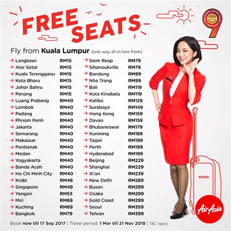To start the new year 2018, air asia offers promo flights to its local and international destinations. AirAsia FREE Seats Promotion Booking Until 17 September ...