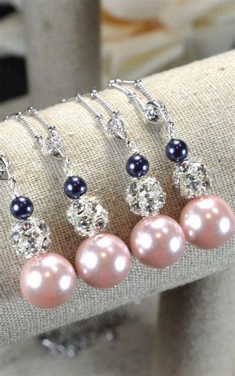 Blush Pink Navy Blue Bridesmaid Jewelry Set Bijoux Mariage Bijoux De