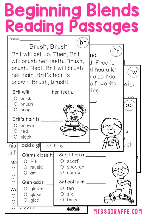 Reading Passage With Blends Maryann Kirbys Reading Worksheets