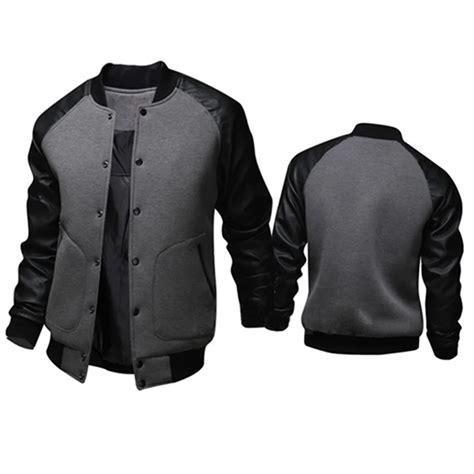 Cool College Baseball Jacket Men Fashion Design Pu Leather Sleeve Mens