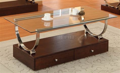 Clear Glass Top Modern Coffee Table Wwood Box Base And Drawers