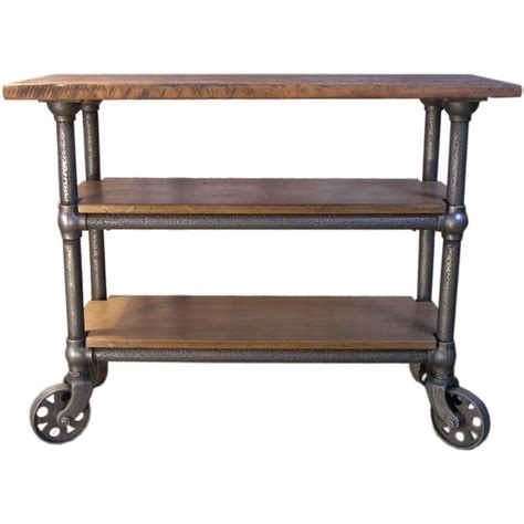 Vintage Industrial Wood And Metal Roll Around Cart Island Cafe
