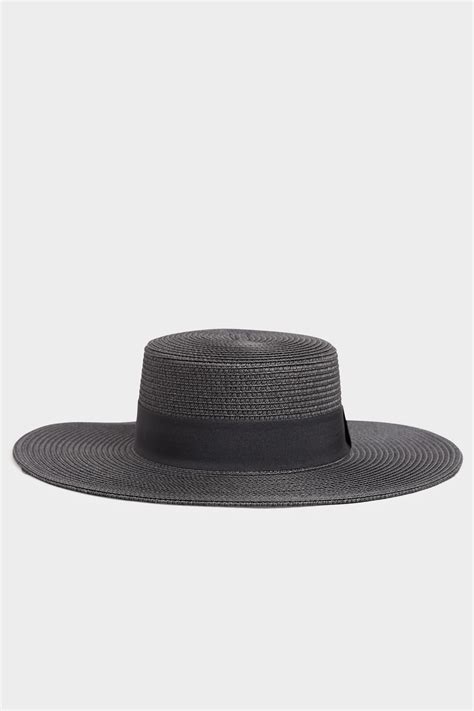 Black Straw Wide Brim Boater Hat Yours Clothing