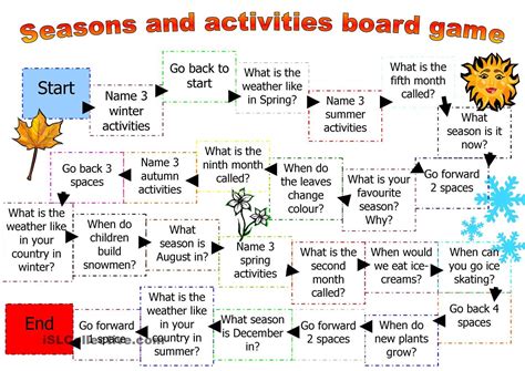 Board Game For Seasons And Activities English Activities For Kids