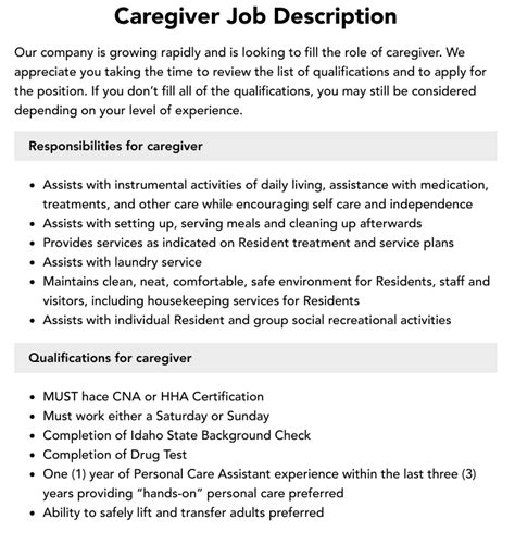 Caregiver Job Description Velvet Jobs