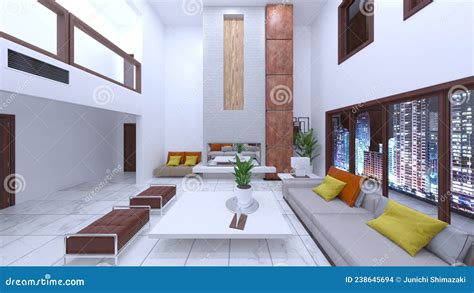 3d Rendering Of The Living Room With Night View Stock Illustration