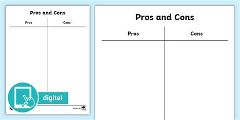 Pros And Cons Template And List Teaching Resources Twinkl