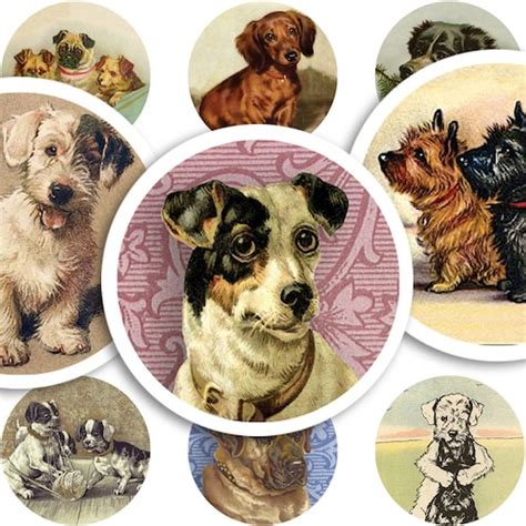 Printable Collage Sheet Vintage Dogs 48 Pcs 125mm Etsy