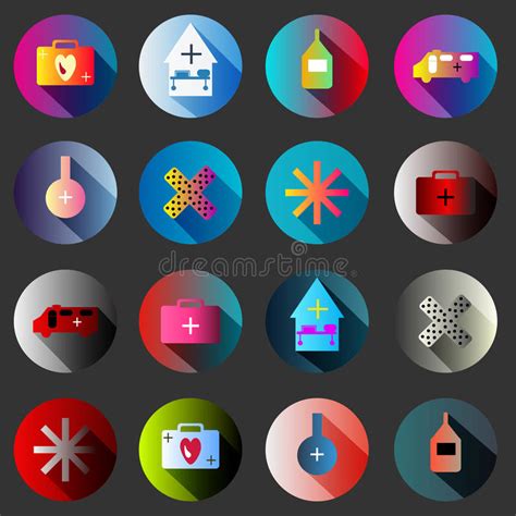 Medical Symbols With Shadow Color Icon Collection Stock Vector