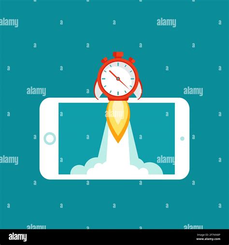 Smartphone With Red Stopwatch Rocket Ship On The Screen Fast Time Stop Watch Limited Offer