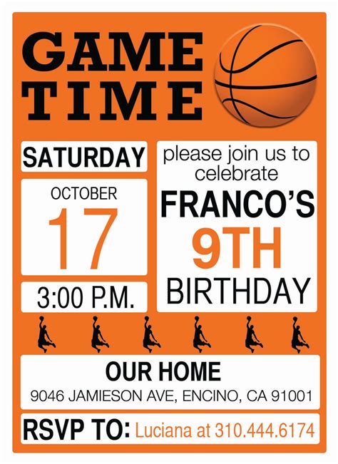 Basketball Theme Birthday Party Invitations Personalized