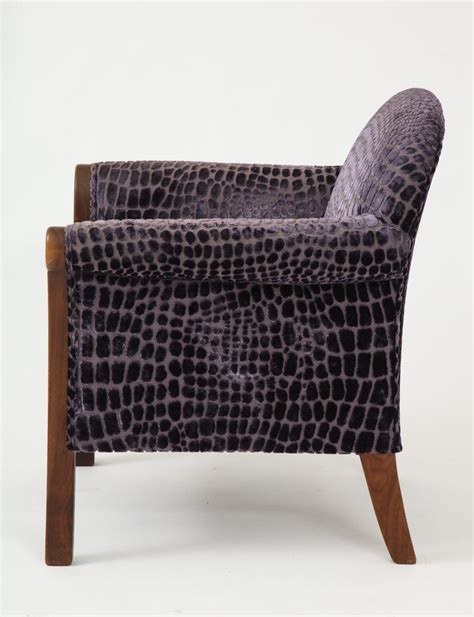 Upholstered Hand Carved Velvet Patterned Snakeskin Chairs For Sale At