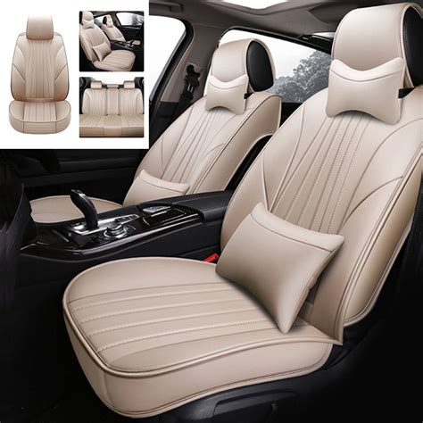 Luxury Beige Car Seat Covers Top Pu Leather Comfort Cushion Protect