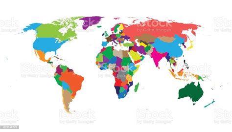 Blank Colorful Political World Map Isolated On White Background World