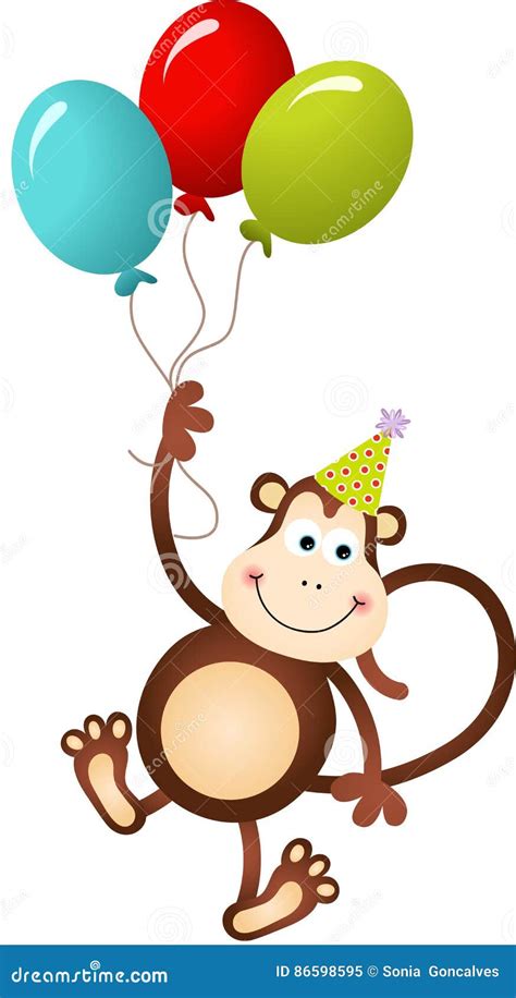 Birthday Monkey Flying With Balloons Stock Vector Illustration Of