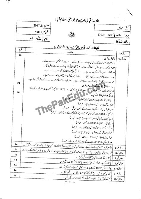 Pakistan Studies Code No 202 Spring 2017 Aiou Old Papers