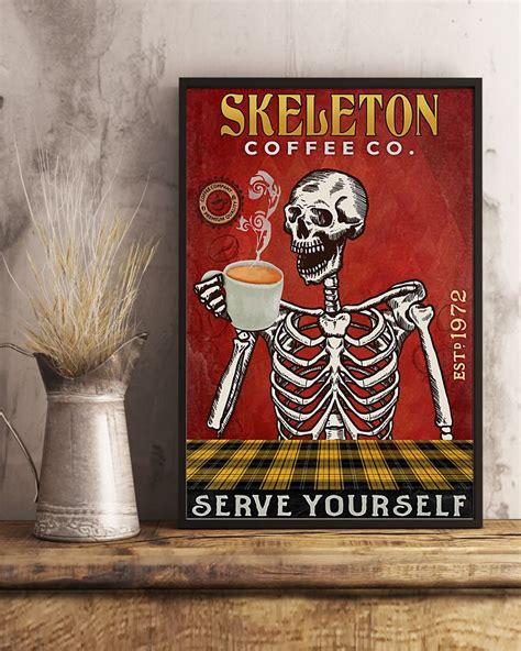 Buy 1 Get 1 Skeleton Coffee Company Poster Funny Skeleton Etsy