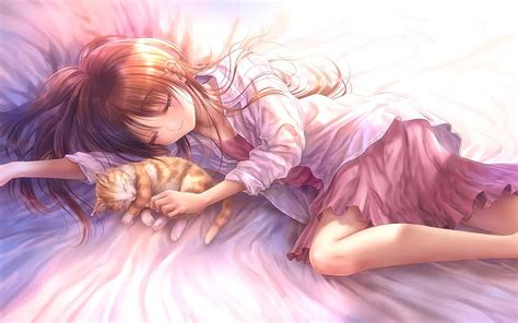1080p Free Download Sleeping Sleep Girl Anime Manga Pink Cat Hd Wallpaper Peakpx