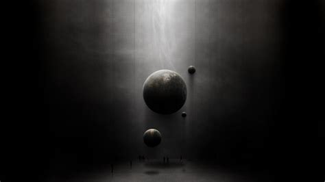 Planet Monochrome Space Art Stars Surreal Night Dark Black Moon