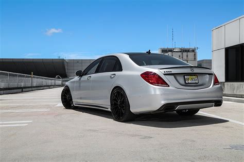 Silver Mercedes Benz S550 Luxury Sedan Is Fitted With Black Forgiato