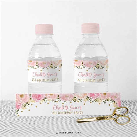 Pink And Gold Floral Water Bottle Labels First 1st Birthday Etsy