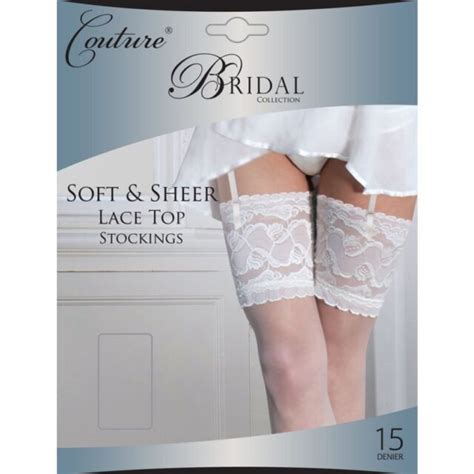 bridal soft sheer lace top stockings 15 denier white and ivory by couture m l xl for sale