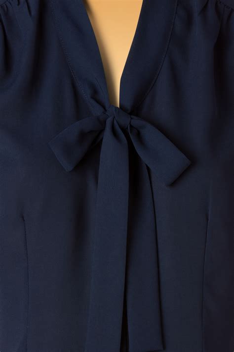 50s Perfect Bow Blouse In Midnight Blue