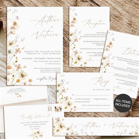 Wildflower Wedding Invitation Set Printable Wedding Etsy