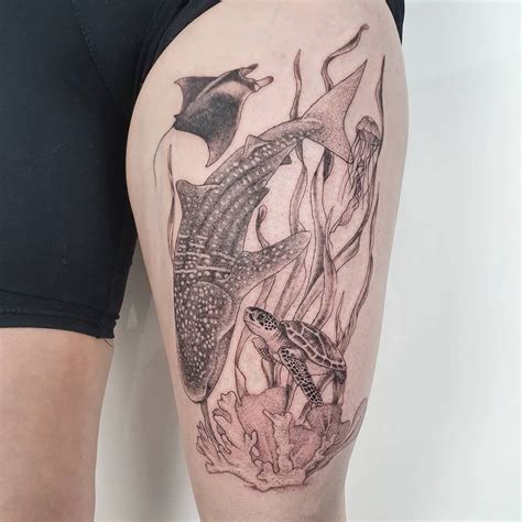 Sea Life Tattoo On Thigh In 2023 Thigh Sleeve Tattoo Thigh Tattoos