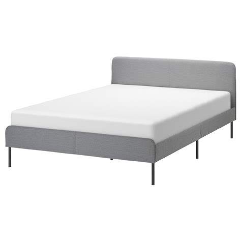 Slattum Upholstered Bed Frame Knisa Light Grey Ikea