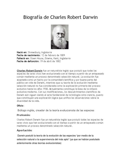 Biografía De Charles Robert Darwin Charles Darwin Evolución