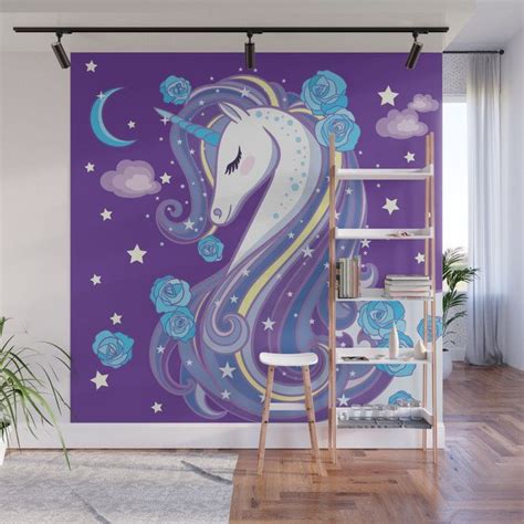 Magical Unicorn In Purple Sky Wall Mural By Christineiris Unicorn