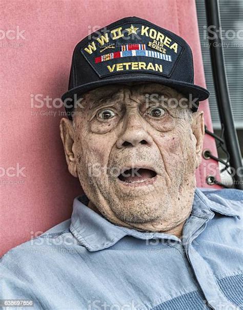 Wwii And Korean Conflict Elderly Veteran Mock Shocked Facial Expression