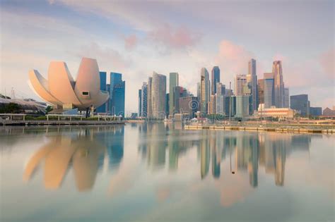 Popular View Of Singapore Cityscape At Early Morning With Real