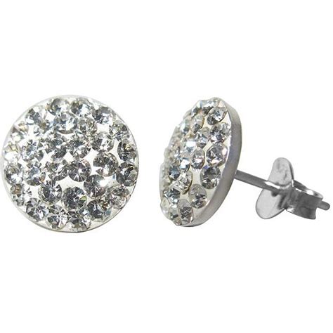 Sterling Silver Clear Crystal Flat Round Stud Earrings 12625444