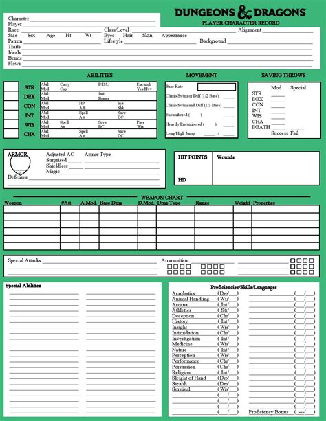 Classic 2nd Edition Style Dandd Character Sheet Page 1 Dungeons And