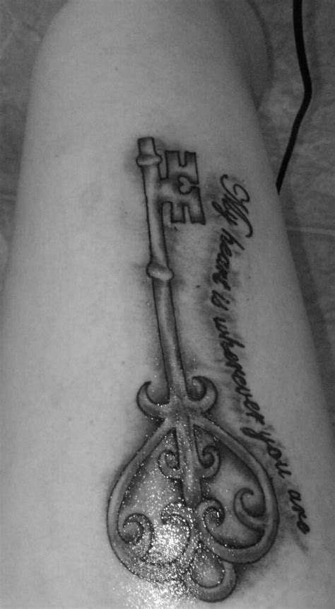 Skeleton Key Tattoo Lettering Says My Heart Is Wherever You Are