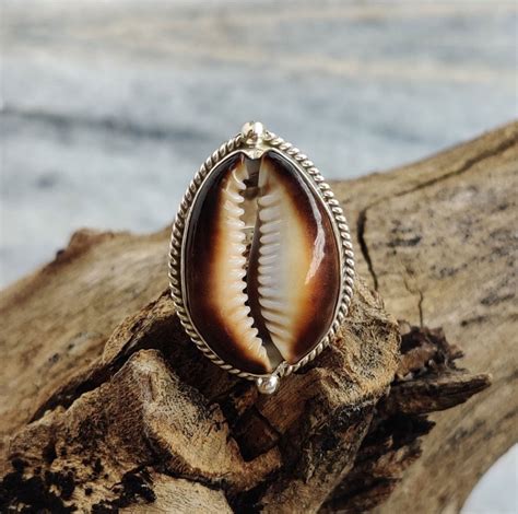 Cowrie Ring Black Cowrie Shell Ring 925 Sterling Silver Etsy
