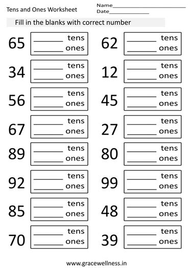Tens And Ones Worksheet For Grade 1 Free Printable Place Value