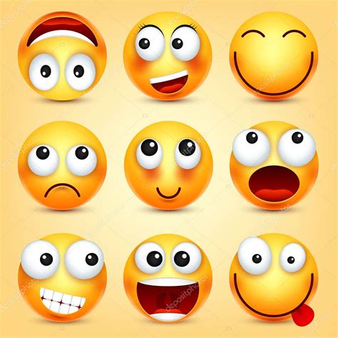 Smiley Emoticons Set Yellow Face With Emotions Facial Expression 3d