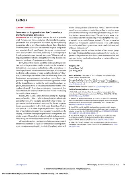 Pdf Comments On Surgeon Patient Sex Concordance And Postoperative Outcomes