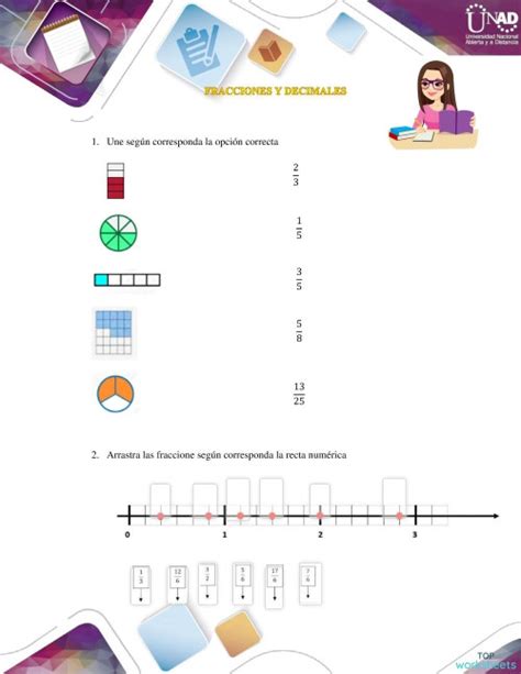 Fracciones Y Decimales Ficha Interactiva Topworksheets