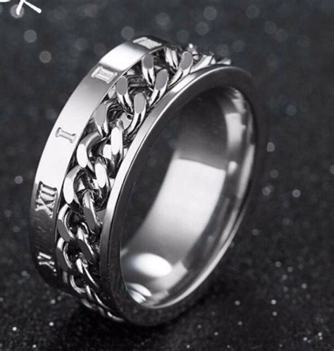 Spinning Rotatable Chain And Roman Number 316l Stainless Steel Ring For