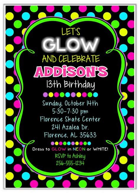 Black Light Party Invitation Templates Beautiful Neon Glow Birthday
